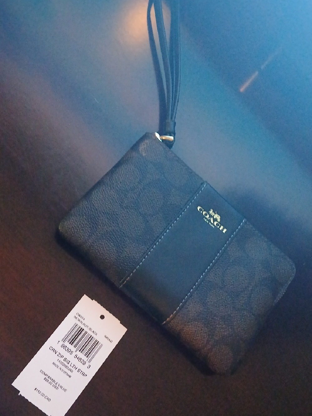 Coach Black Signature Canvas Wristlet with Gold Logo